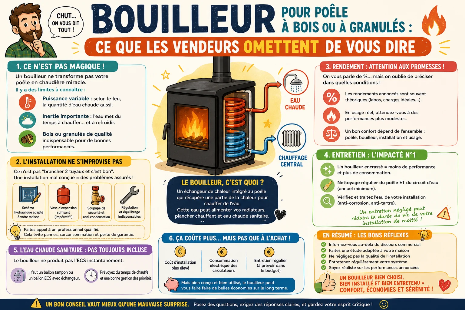 Infographie — Bouilleur pour poêle à bois ou à granulés : ce que les vendeurs omettent de vous dire