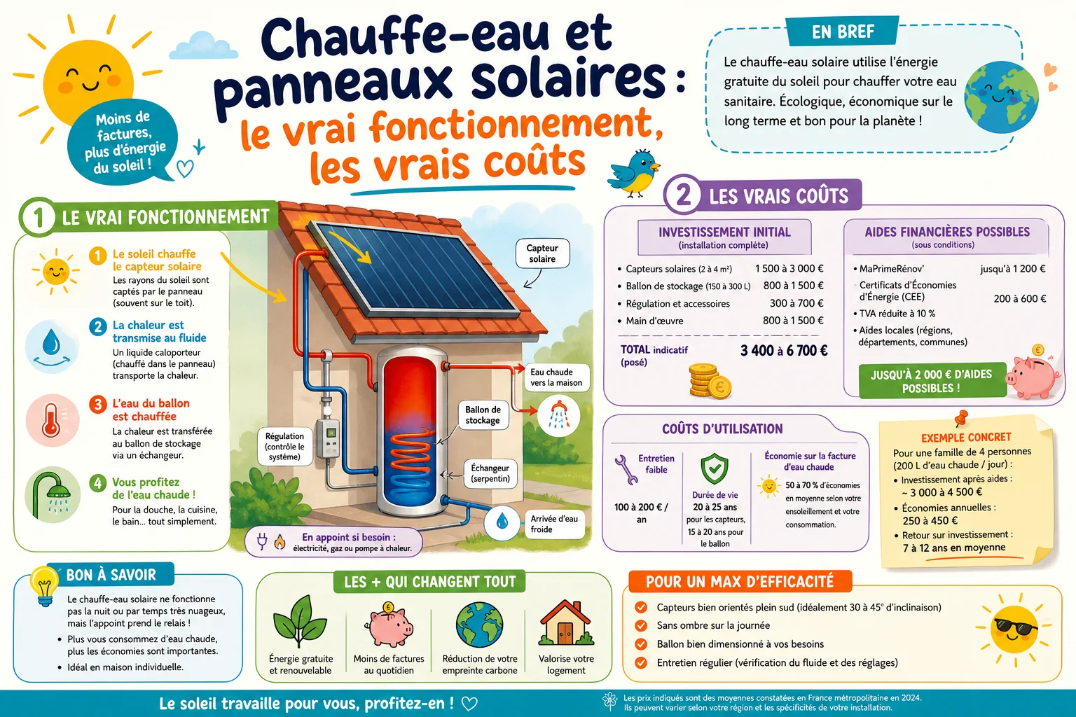 Infographie — Chauffe-eau et panneaux solaires : le vrai fonctionnement, les vrais coûts