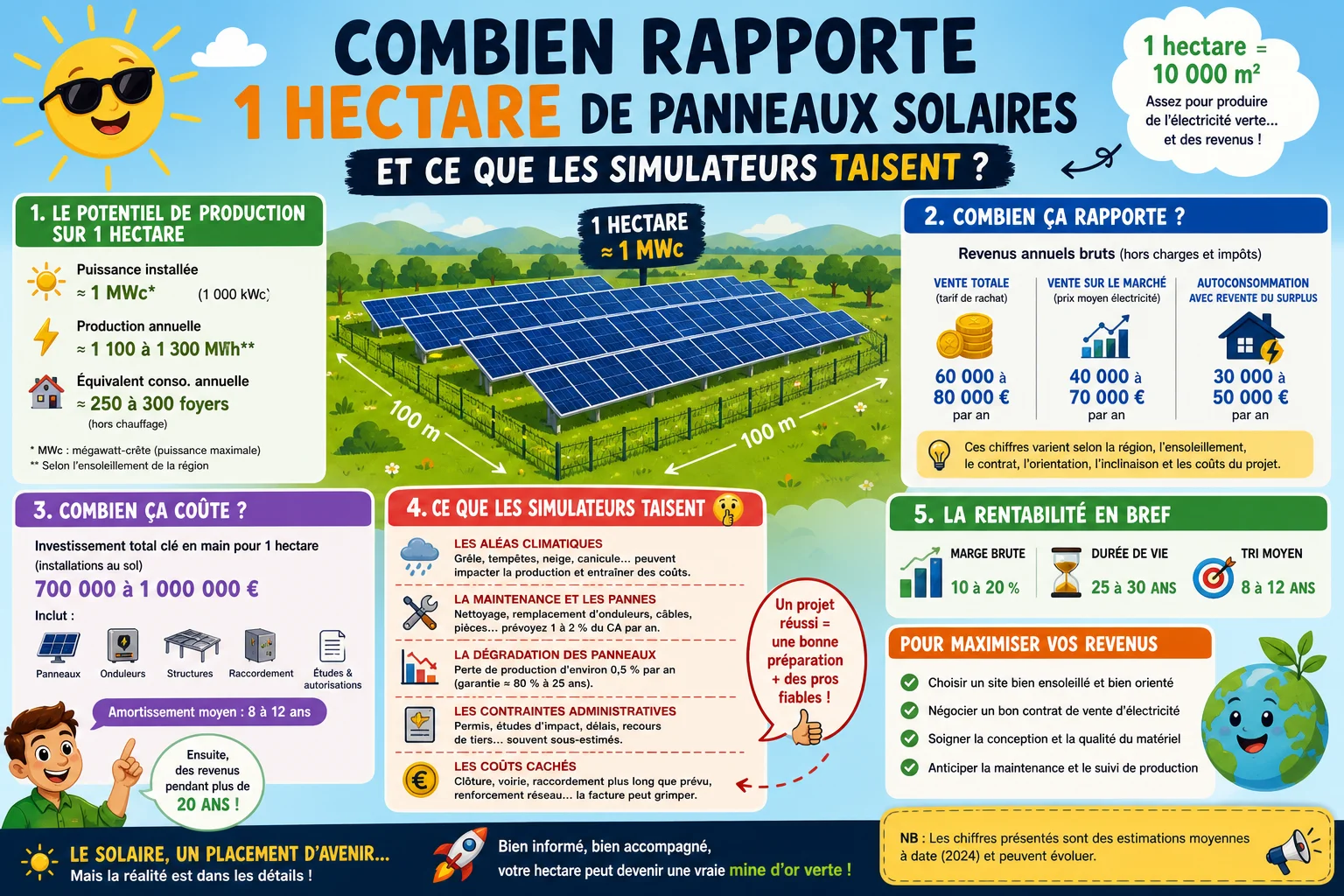 Infographie — Combien rapporte 1 hectare de panneaux solaires et ce que les simulateurs taisent ?