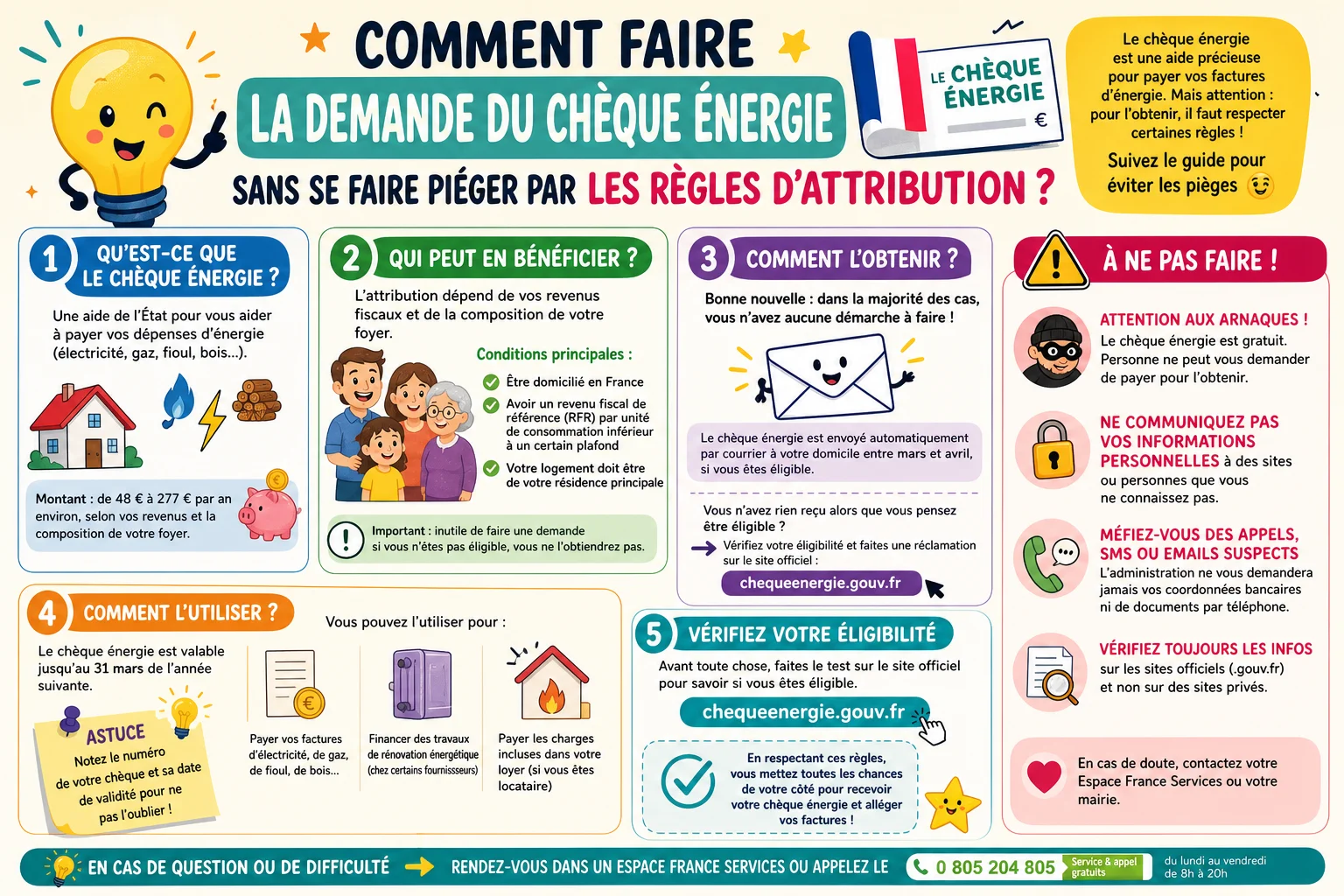Infographie — Comment faire la demande du chèque énergie sans se faire piéger par les règles d'attribution ?