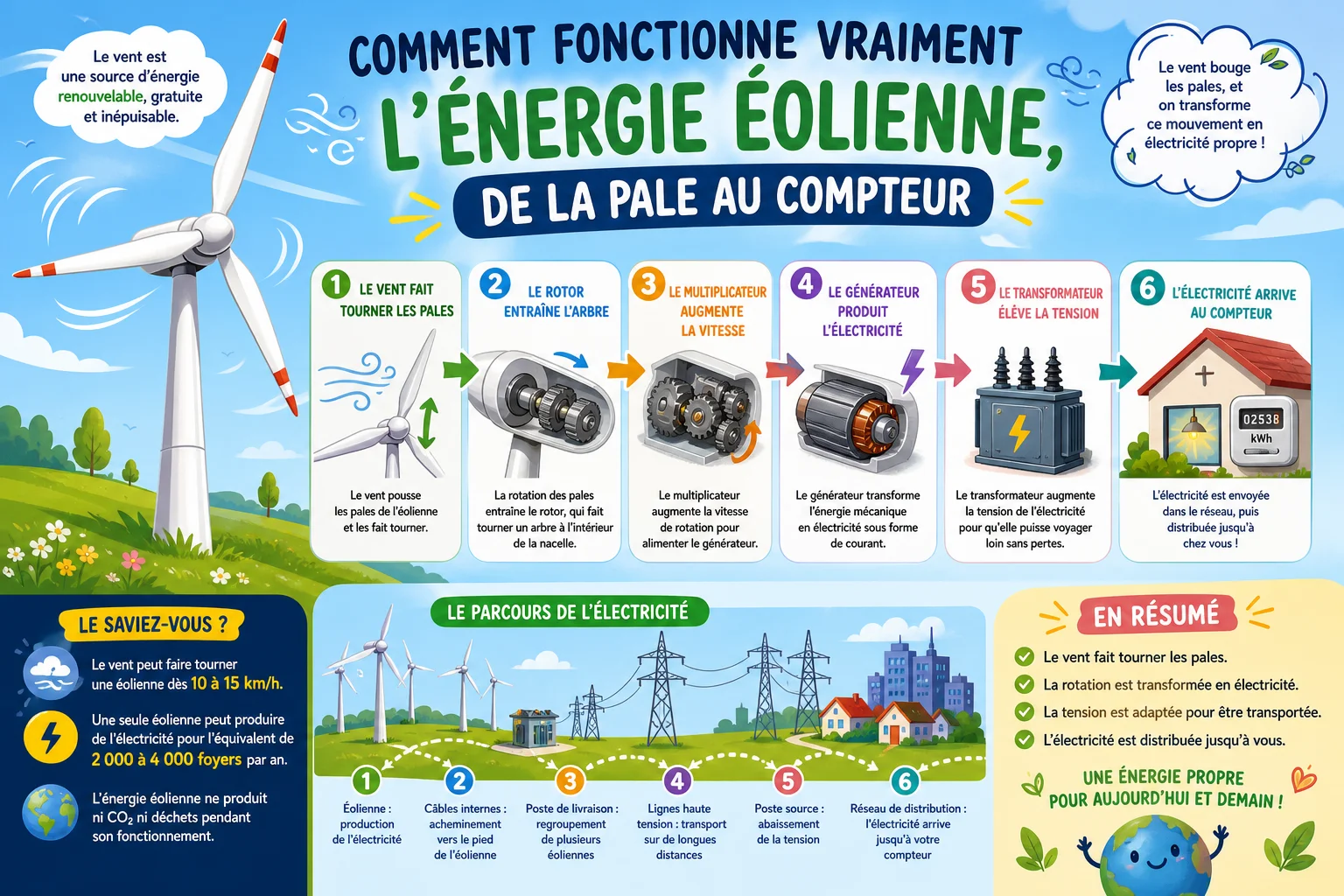 Infographie — Comment fonctionne vraiment l'énergie éolienne, de la pale au compteur