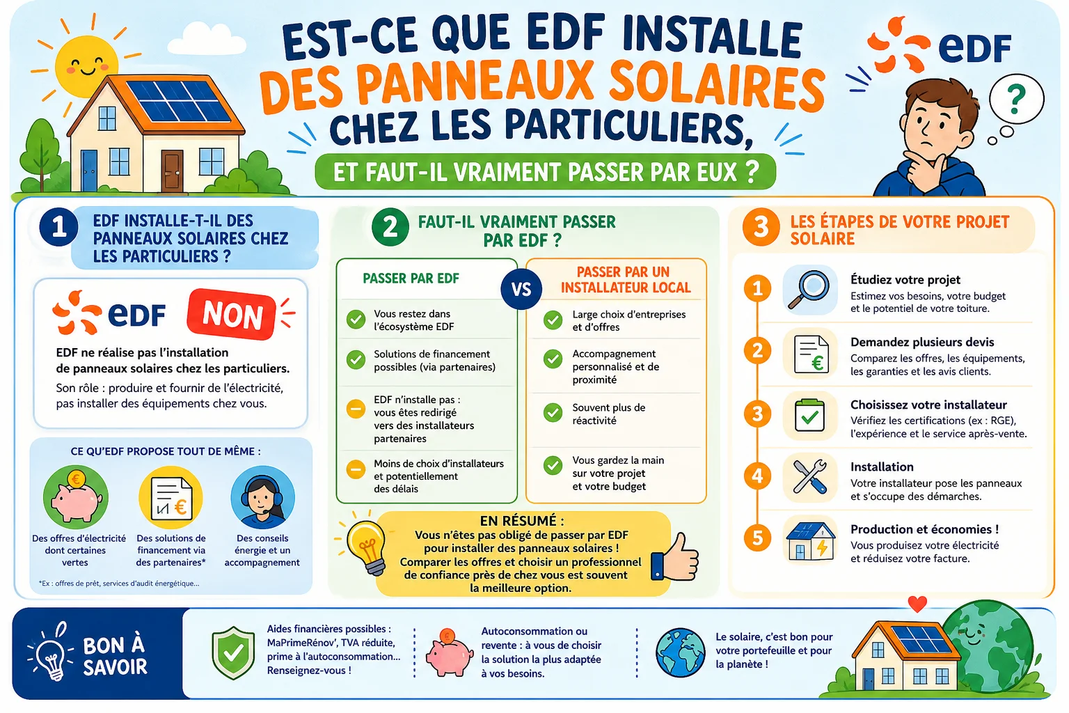 Infographie — Est-ce que EDF installe des panneaux solaires chez les particuliers, et faut-il vraiment passer par eux ?