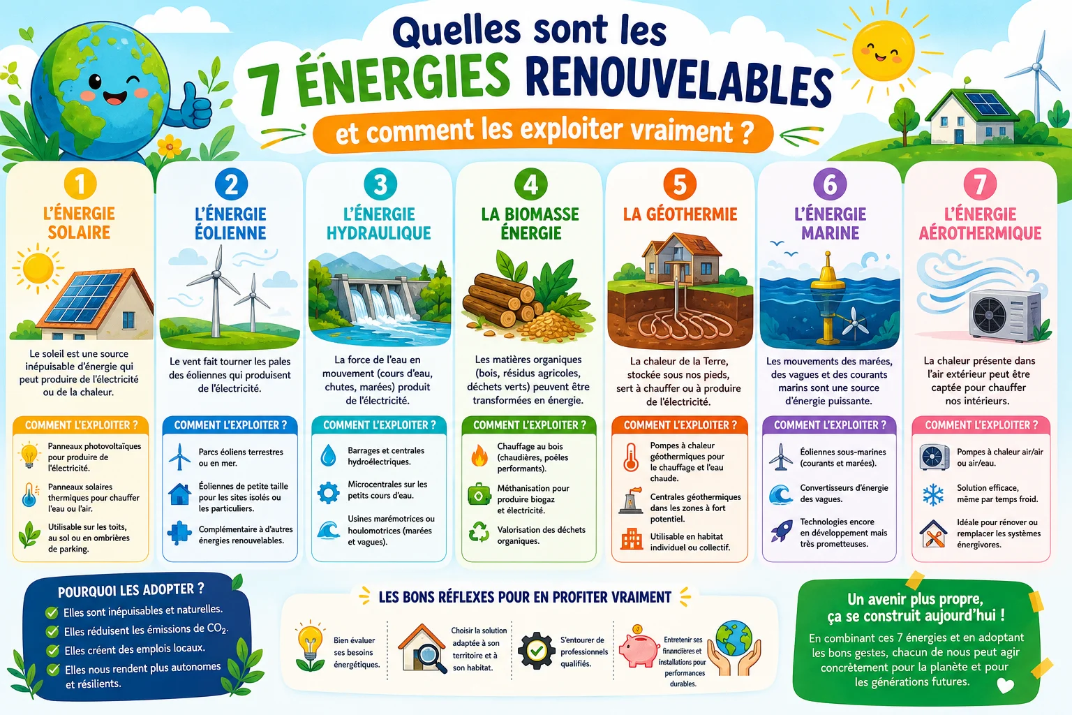 Infographie — Quelles sont les 7 énergies renouvelables et comment les exploiter vraiment ?